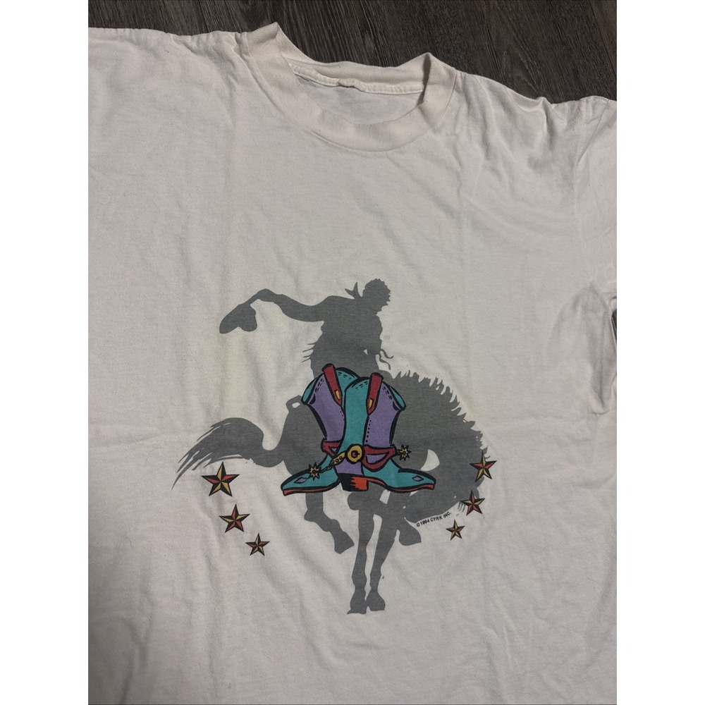 Vintage 90s Texas Rodeo Cowboy T Shirt Size XL White Single Stitch Retro